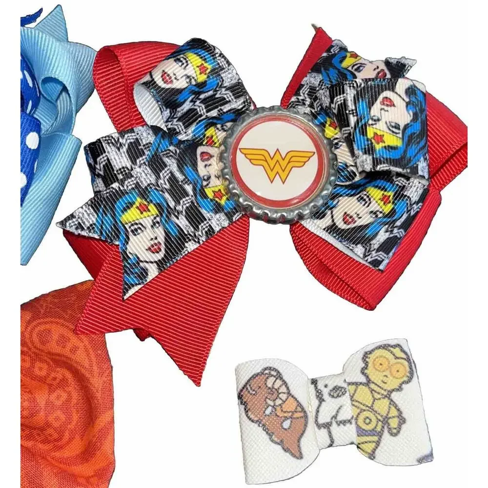 Handmade Disney Princesses Assorted Hair Bows Moana Star Wars Snow White Lot 12